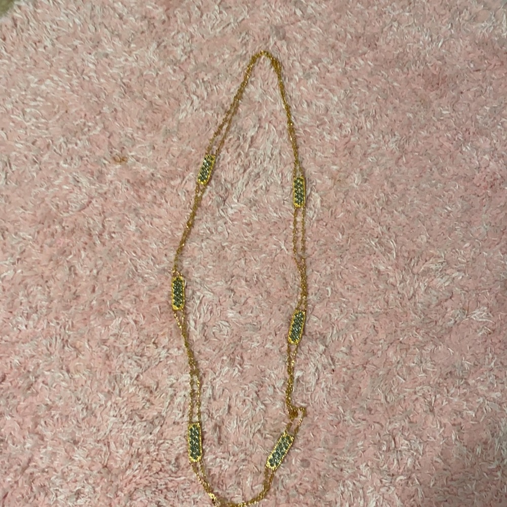 Long Gold Tone with Blue Crystal Necklace